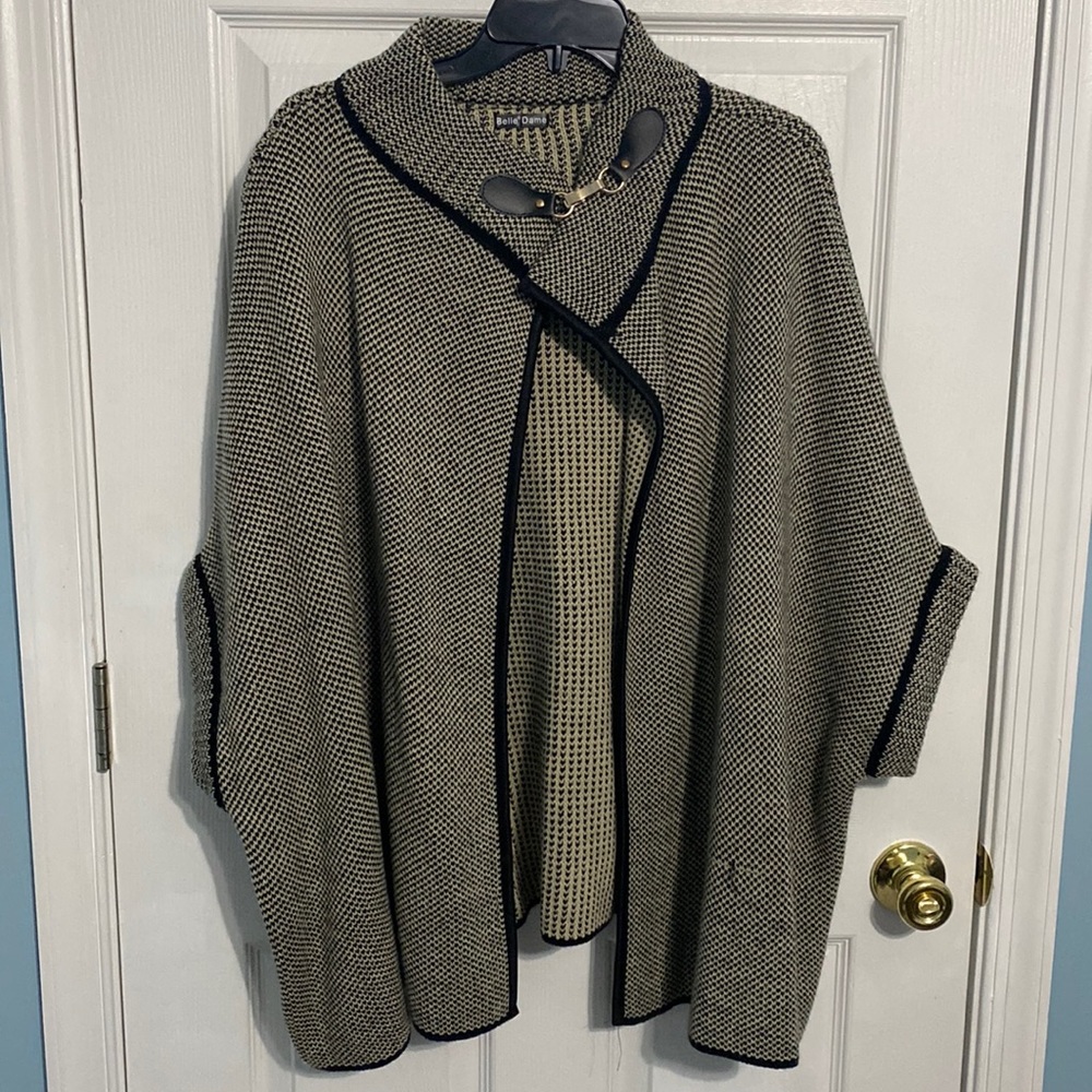 Winter Poncho Cape Mock Neck Houndstooth One Size